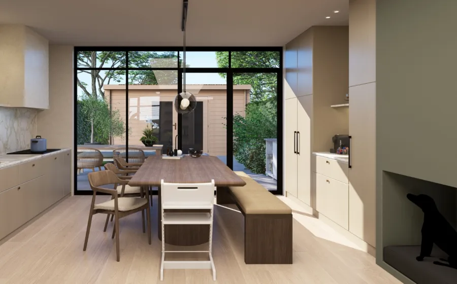 3D-ontwerp van botanische groene keuken