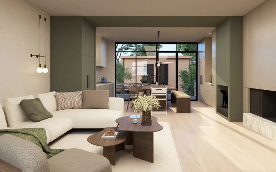 3D-ontwerp van botanische groene woonkamer