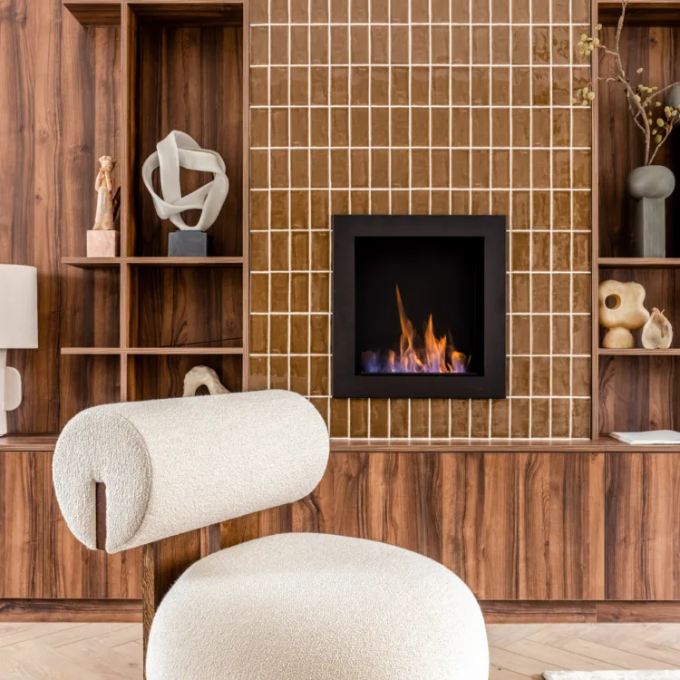 Elektrische haard inbouw in kast op maat Hotel chic stijl